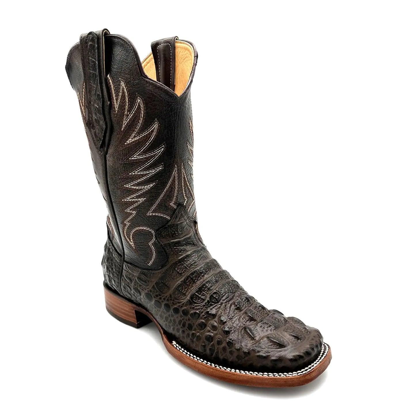 The Western Shops Mens Leather Square Toe Cowboy Boot Embossed Crocodile Alligator Print Western Boot (6Café)