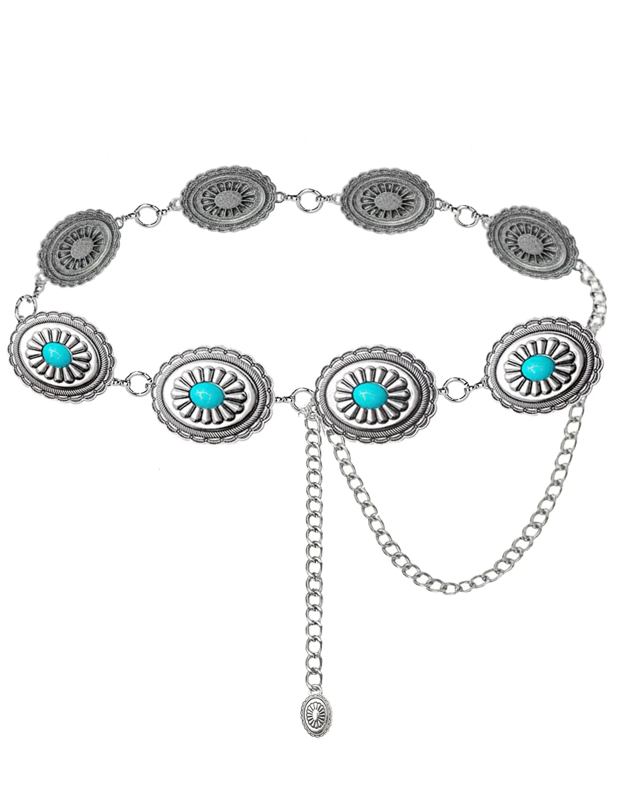 TOPACC Big Concho Belts for Women Western Silver Turquoise Belt Metal Cowgirl Chain Belts for Dresses Jeans Country Concert Outfit