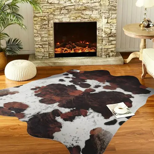 Cowhide Rug 5.2x6.2 FT Cow Print Rug Non-Slip Cow Hide Area Rug Western Decor Animal Print Rug Western Rugs for Living Room Bedroom Dining Room Rug (Triple Cow Rug 5.2x6.2ft)
