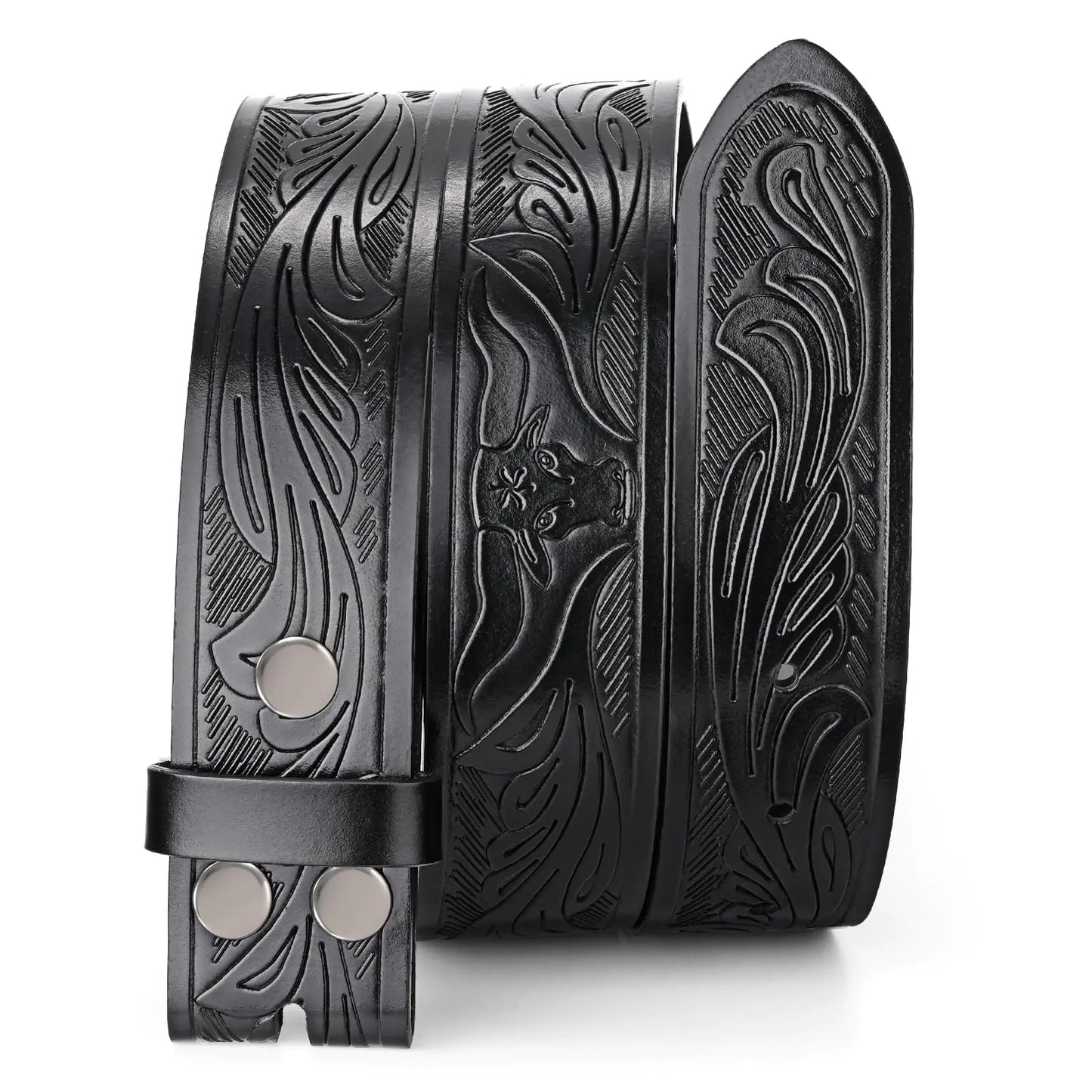 SANSTHS Western Belts for Men without Buckle Cowboy Cowgirl Belt 1.5" Wide Womens Western Belt Leather Belt for Jeans Black/Feather