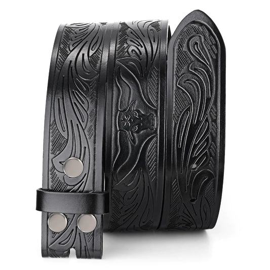 SANSTHS Western Belts for Men without Buckle Cowboy Cowgirl Belt 1.5" Wide Womens Western Belt Leather Belt for Jeans Black/Feather