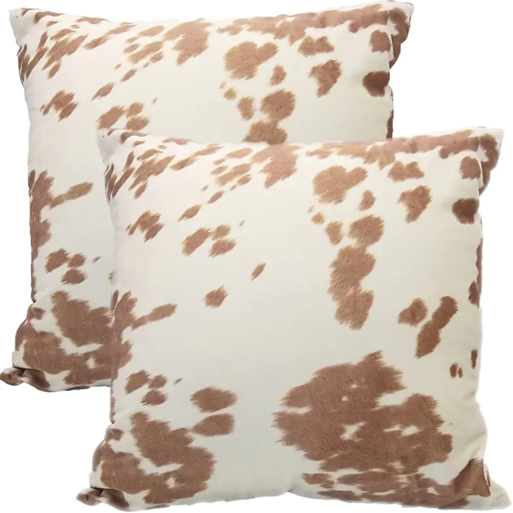 Entua Farmhouse Decorative Soft Velvet Throw Pillow Covers Set of 2 Beige 18x18 Inch Animal Skin Cow Cowhide Printing Square Country Farm Style Western Decor Pillowcases for Bed Car