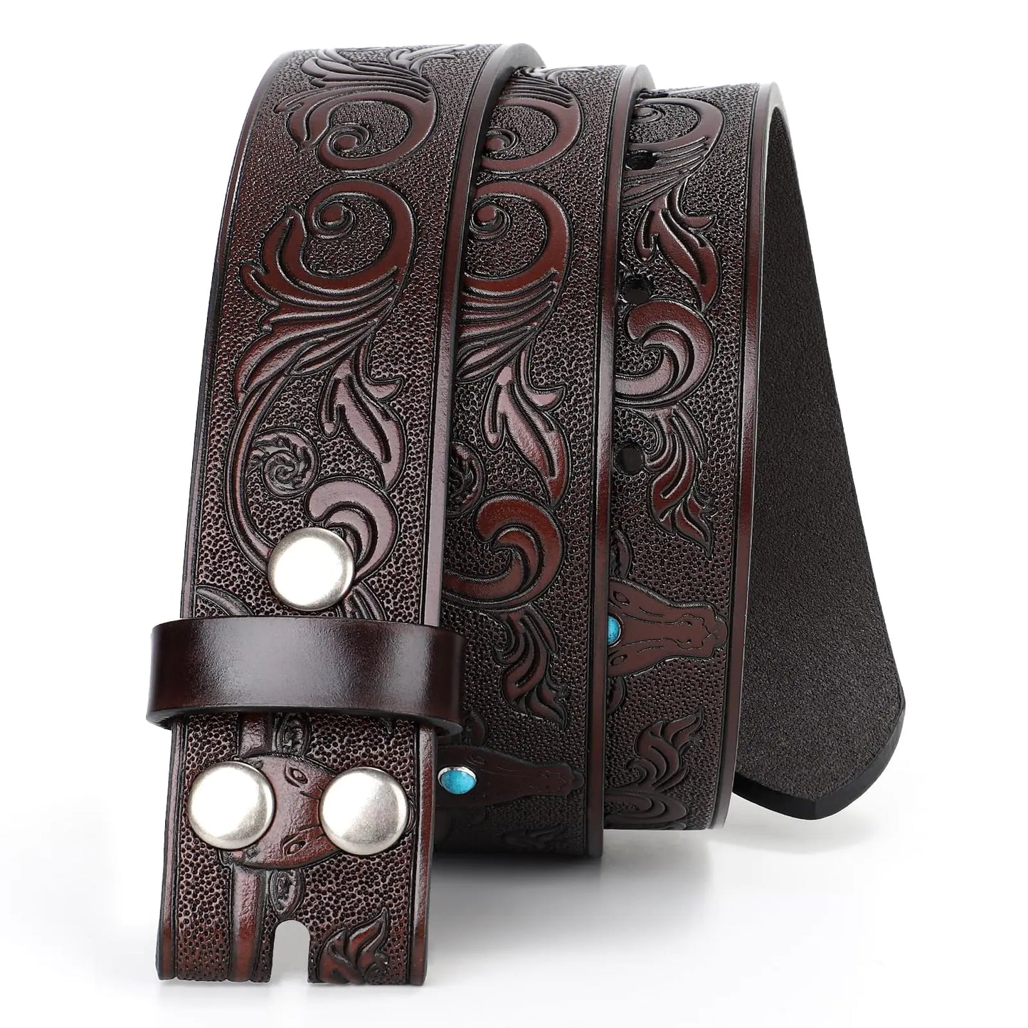 JASGOOD Western Leather Belt Strap for Men Engraved Cowboy Belt Strap without Buckle 1.5 Wide Long Horn Bull Western Belt