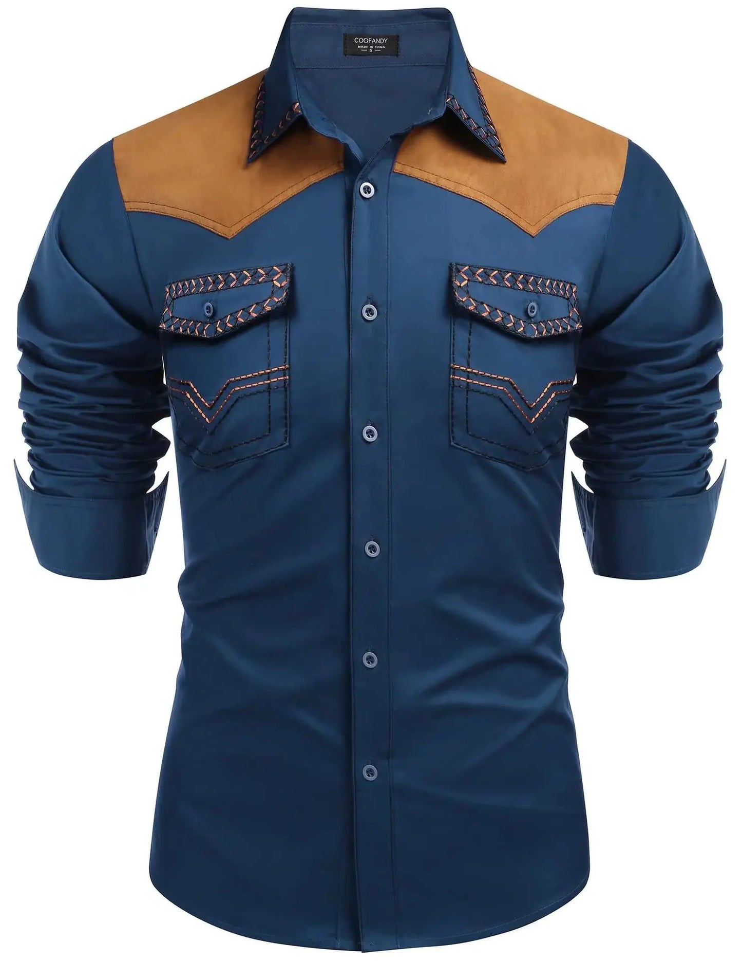 Western Denim Patchwork Men's Shirt