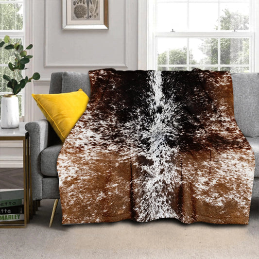 Cow Print Blanket Soft Flannel Lightweight Cowhide Western Throw Blanket Cozy Warm Brown Cow Blankets All Seasons Living Room Decor for Couch Chair Bed Sofa Office 60x80 inch