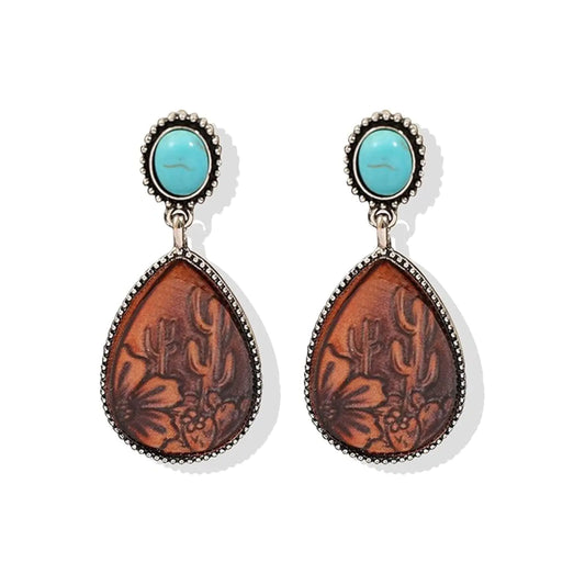 Western Outfit Earrings for Women Oval Turquoise Dangle Earrings Vintage Silver Drop Earrings Western Country Concert Outfits for Women Jewelry Gift