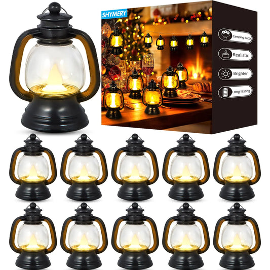 SHYMERY Western Mini Lanterns 12 Pcs Small Cowboy Hanging Lantern Decor 4 Inch Black Vintage Centerpiece Table Decorations for Camping Party Halloween Christmas Wedding