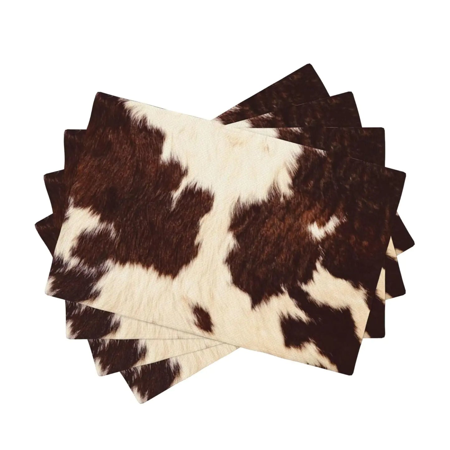 Cowhide Table Placemats Set of 4 Western Farm 3D Animal Fur Skin Brown Cow Prin Indoor Outdoor Table Placemat for Holiday Banquet Kitchen Table Decor