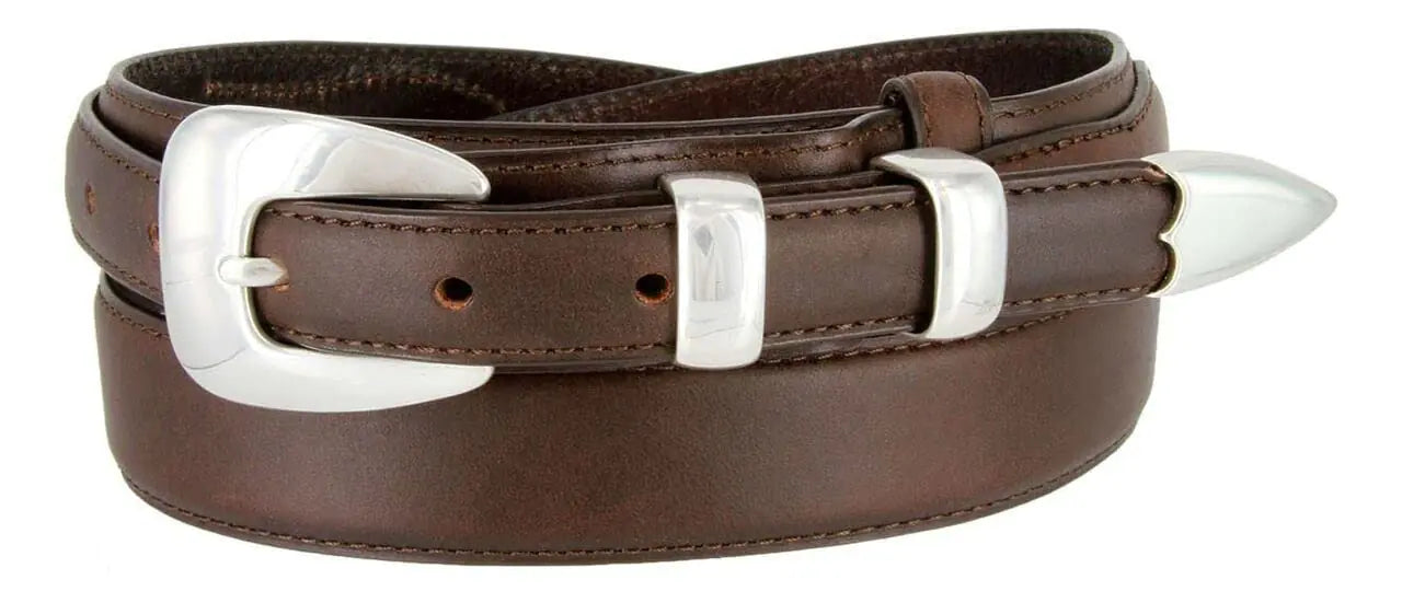 S5354 Silver Mirror Buckle Set Western Oil Tanned Genuine Leather Western Ranger Belt (Brown 42)