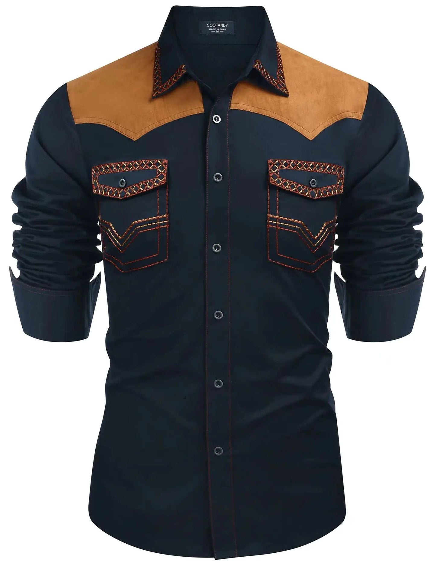 Western Denim Patchwork Men's Shirt