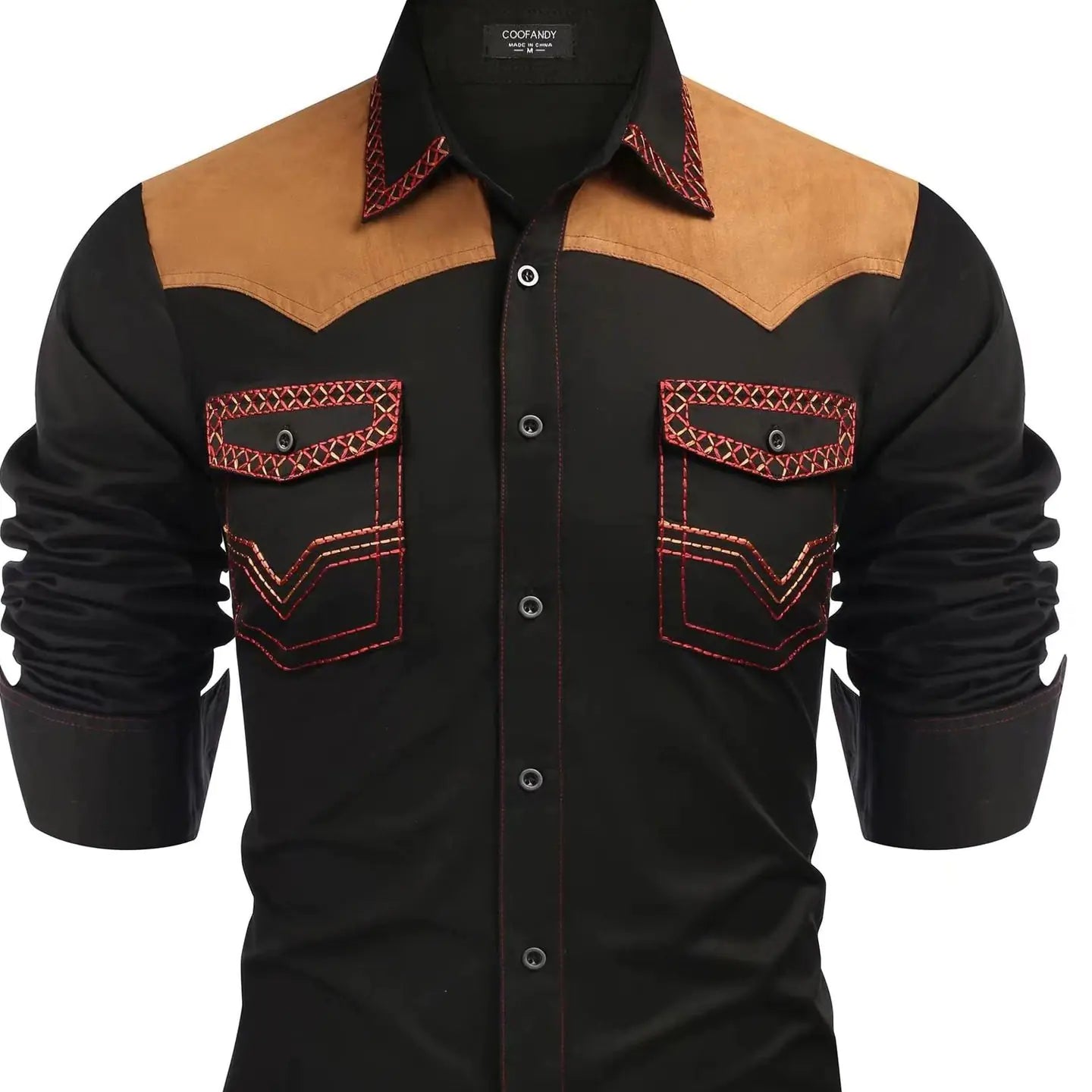 Western Denim Patchwork Men's Shirt