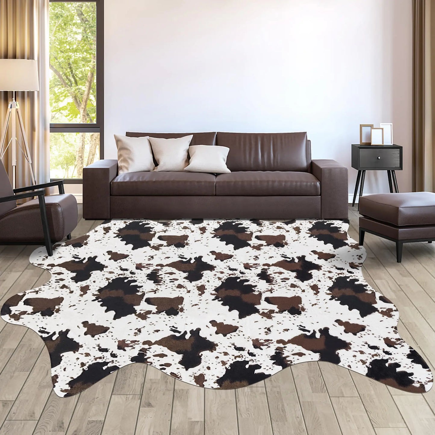 Aoczes Cow Print Rug Large Faux Cowhide Rug Cow Rugs for Bedroom Living Room Nursery Western Home Decor Cow Hide Rug Brown and White 6.2 x 6.9 Feet(190 x210cm)