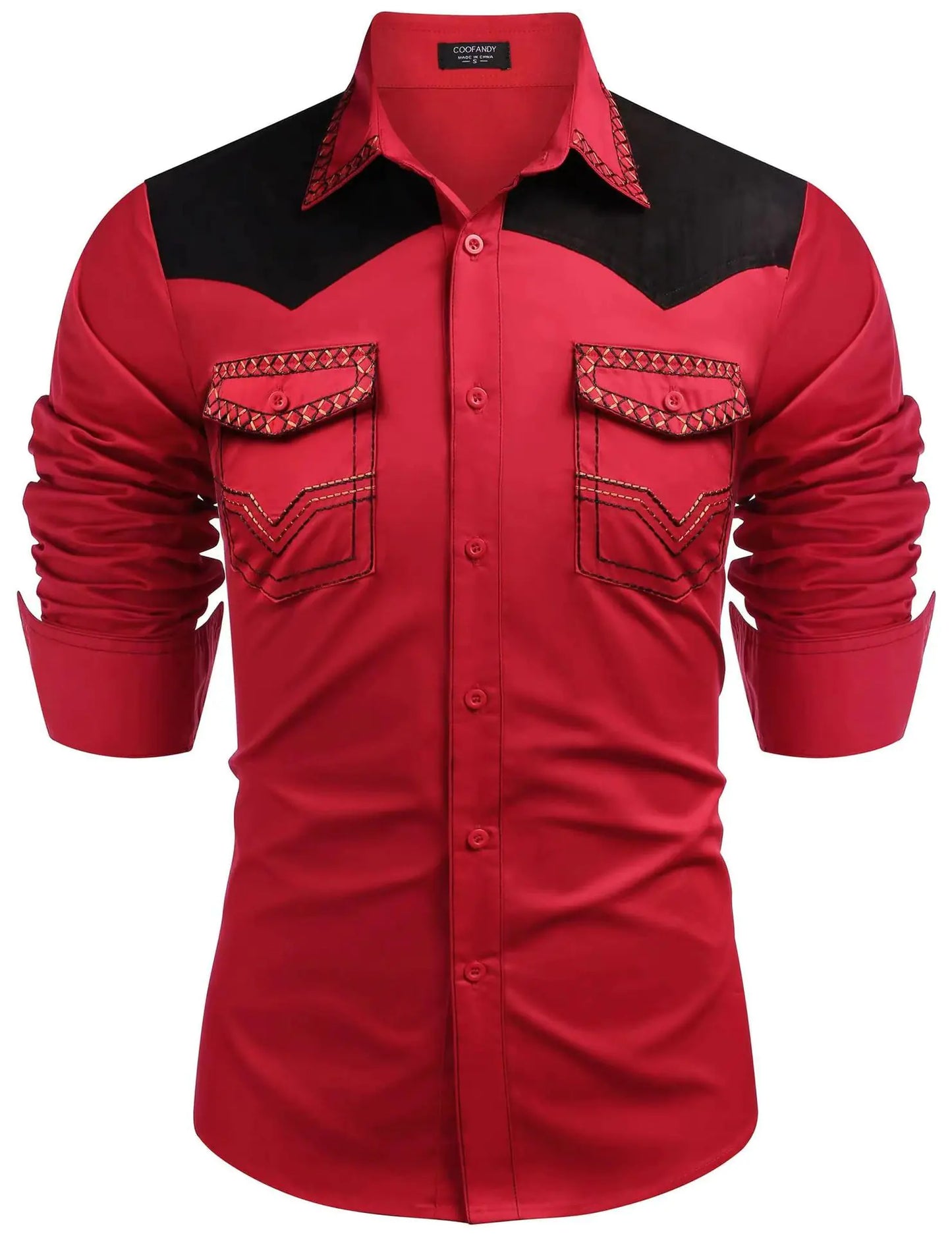 Western Denim Patchwork Men's Shirt