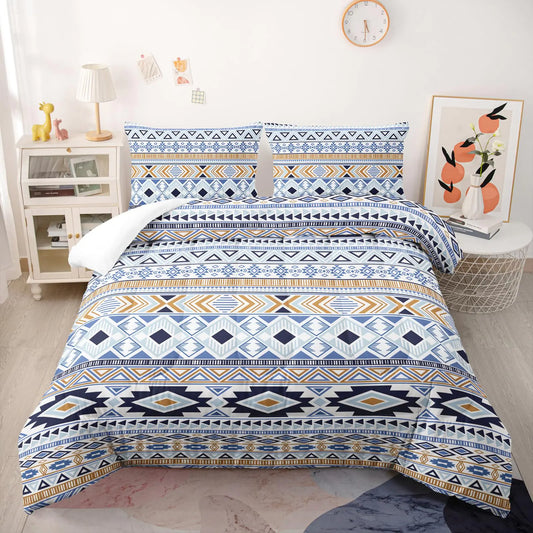 Nttopship Native American Stripe Comforter Set Queen Size Blue Western Bedding Sets 3PCS for Kids Teen Adult Room Decor Ultra-Soft Lightweight Microfiber 1 Comforter with 2 Pillowcases