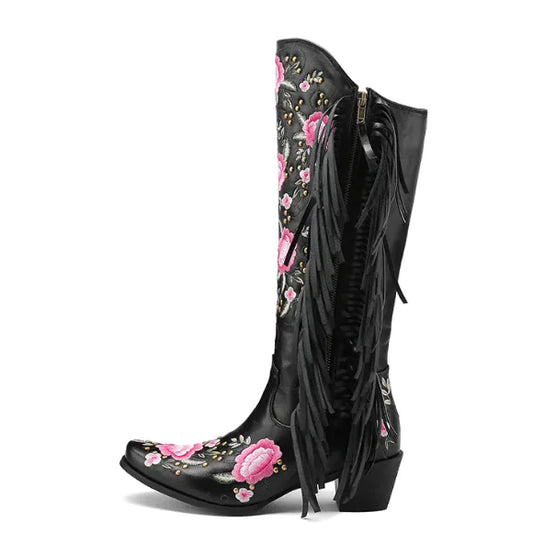 Western Embroidered Tassel High Boots